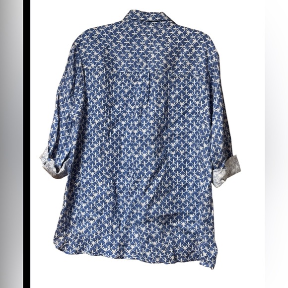 EUC J.Mclaughlin Fallon Long Sleeve Linen SZ L Blue & White - Picture 3 of 10